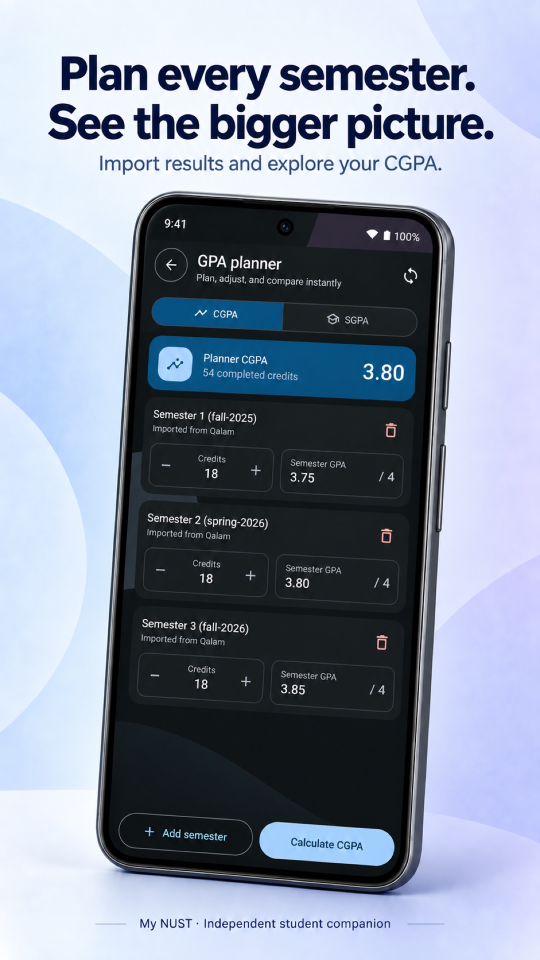 CGPA planner with sample semesters