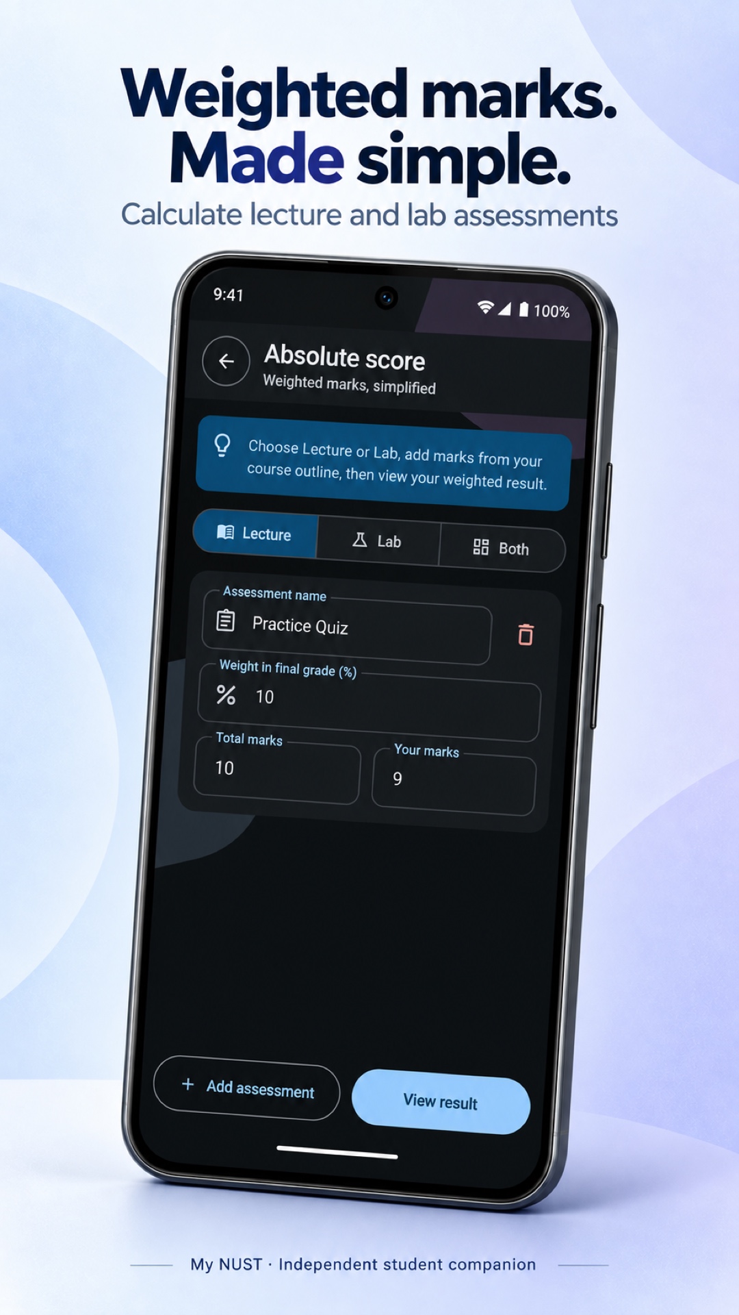 Absolute calculator for weighted assessment marks