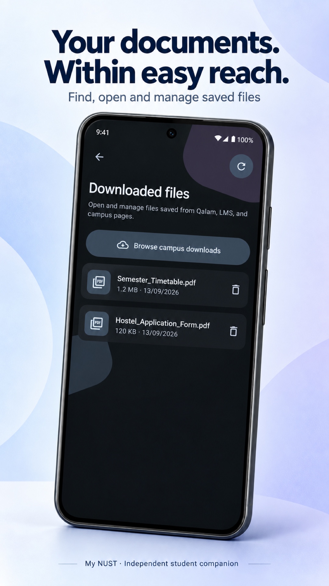 Downloaded files displayed within the app